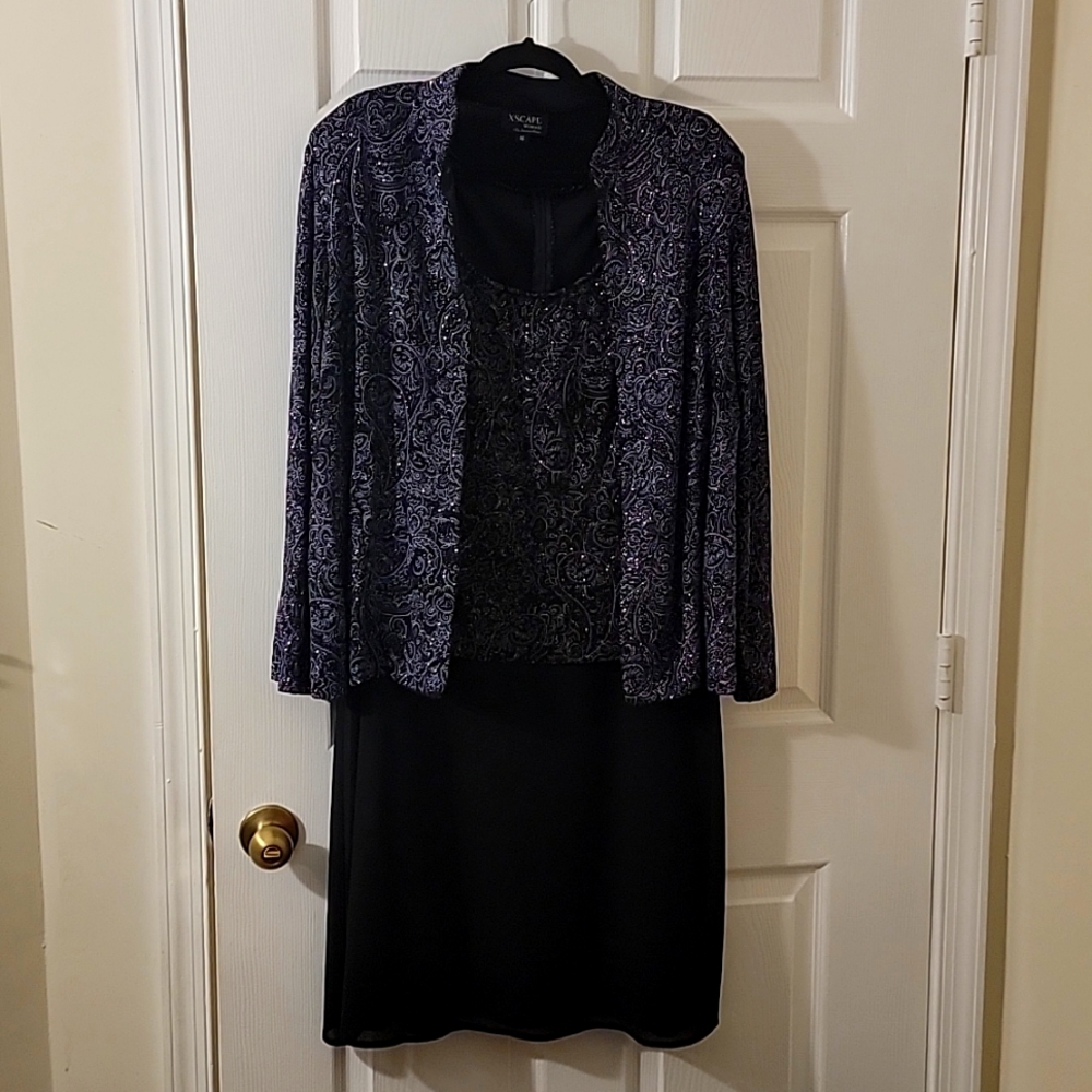 Macys XSCAPE Black and Sparkle Formal Dress and Jacket Size 16
